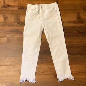 Harper Heritage White Denim Cropped/Frayed Jeans
